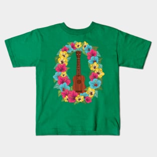 Hibisucs wreath with ukelele Kids T-Shirt